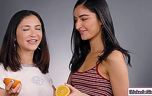 2 Lesbian teens taking turns eating each others hairy pussy