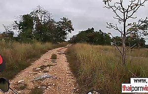 Hot asian european couple have a quick raw fuck outdoor