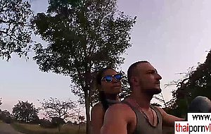 Hot asian european couple have a quick raw fuck outdoor