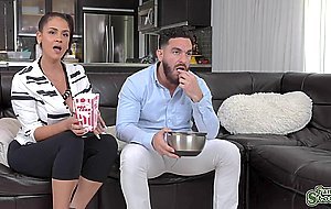 Horny stepsister follows stepbro and grabs his big meat