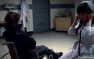 Lesbian psycho fucks bound Asian nurse