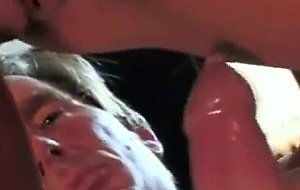 Gorgeous, busty blonde sucks dick, gets her pussy pounded on the couch