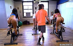 I turn my spinning class into a sex session with these honey and busty girls! - Naked Girls