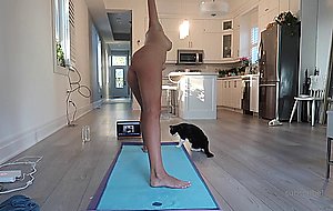 A beautiful thin amateur blonde's naked yoga session