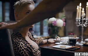 Bad stepmom makes hot teen to serve her in front of her guests