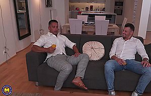 Ellison 61yrs old gilf gangbanged by 3 young cocks in dp and arse