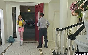 Small tits trans babysitter Shiri Allwood sucks and bareback