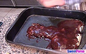 Nasty teen cooks satisfy and fuck blindfolded dude