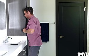 Blonde milf Amber Chase sucking her husbands employee