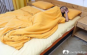 Hot stepdaughter gets awake to masturbate for him