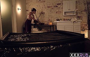 Oiled teen pleased her big cock boss after amazing nuru massage