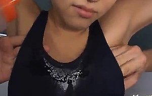 Yume asian teen in cut out suit gets dildo stimulati