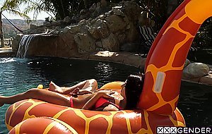 Horny oiled tranny fucked by a partner after passion masturbation