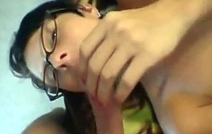 Sexy amateur cutie with glasses sucking her ex bf's dong