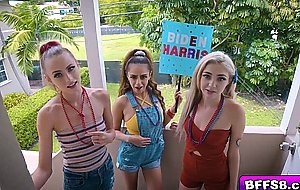 Stud watches the horny teens taste each others tight pussies