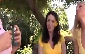 Three honey moms having fun with pizza boy