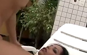 Busty brunette rides honey