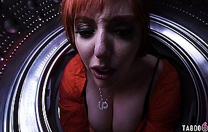 Stepsister and stepson find mom being stuck in the dryer and play a game