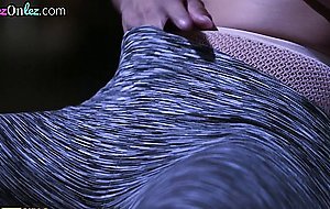 Busty babe with hairy pussy rubbing her clit