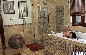 After hot bath sexy Latin teen fucked so hard by a stepmom and dirty guy