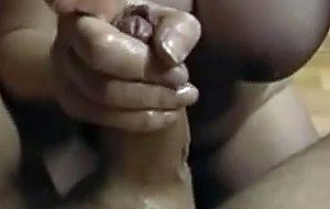 Boyfriend gets handjob by his busty girlfriend