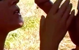 Amateur great outdoor blow job by the car