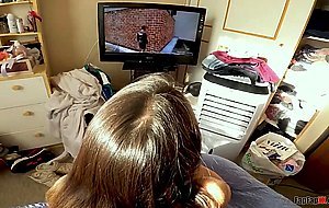 put his big cock on his sister while playing a game Doggystyle POV