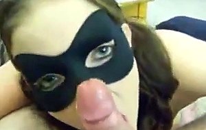 Cute teen sucks a big cock and eats the jizzload