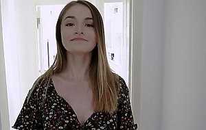 Stepsister Shae Blaze strips and lays on the bed to take her stepbrothers cokc in her mouth