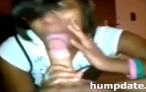 Cute black teen girlfriend sucks white cock 