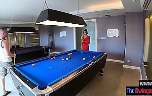 After playing billiard perverted Asian teen sucked dirty boyfriends dick