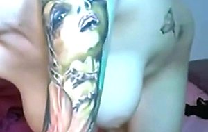Hot girl with tattoos masturbates 