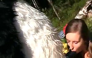 Brunette teen is rescued by panda then fucks him