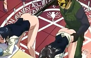 Tied up anime with huge tits fucked by pervert muscular