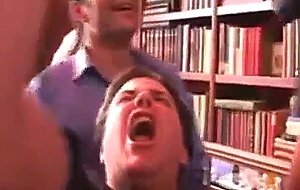 College sex orgy in library with babes getting cumshot on face