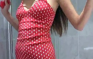 Hot slut in polka dots masturbates