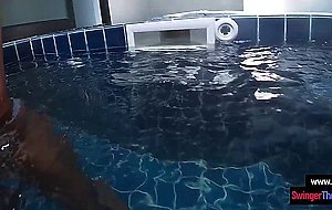 Thai amateur teen GF sex in the pool with her big cock European boyfriend