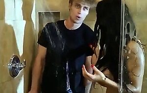 With his stepmother in the shower