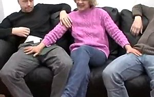 Blonde granny in threesome