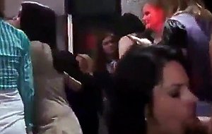 Hot babes fucked in dance club with other babes sucking cock