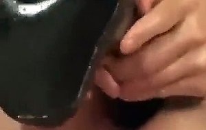 Teen takes big black vibrator in her ass instead of fucking a muscle dude, what a shame.