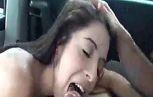 Wild brunette college teen sucks cock in a car