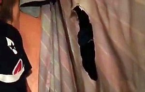 Hot sucking action at the homemade glory hole 19