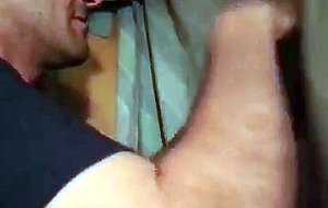 Hot sucking action at the homemade glory hole 19