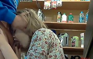 Amateur blowjob in a shop