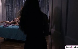 Small boobs stepsisters get fingered by stepmom in a 3some