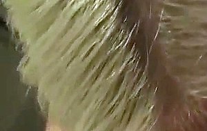 Blond beauty gets cum shot in bathroom