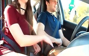 GF sucking cock in driving car