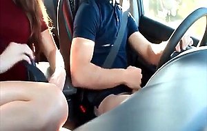 GF sucking cock in driving car