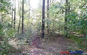 chubby girl with big booty walking nude in forest